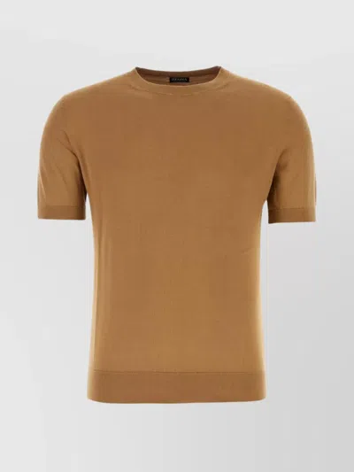 Zegna Caramel Cotton Sweatshirt In Brown