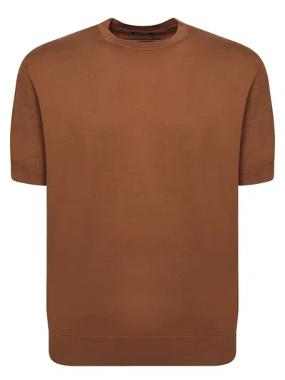 ZEGNA COTTON T-SHIRT IN BROWN
