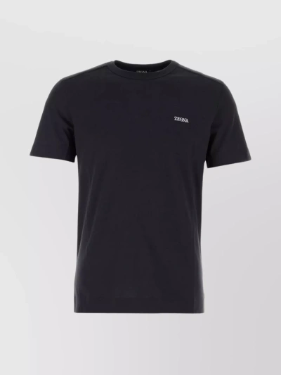ZEGNA COTTON T-SHIRT WITH LATERAL SLITS AND RIBBED CREW-NECK