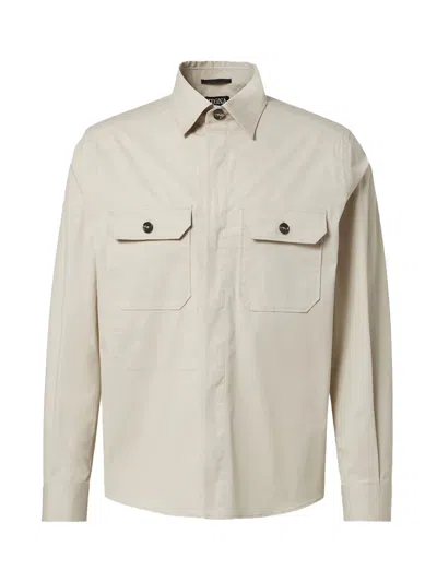 Zegna Cotton-blend Overshirt In Neutral