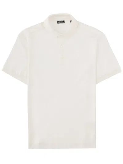 Zegna Cotton-silk Blend Mini Polo Shirt For Men In White