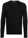 Zegna Ribbed Crewneck Sweater With Long Sleeves In Black