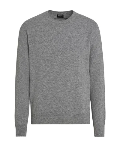 Zegna Crew Neck Cashmere Sweater In Gray