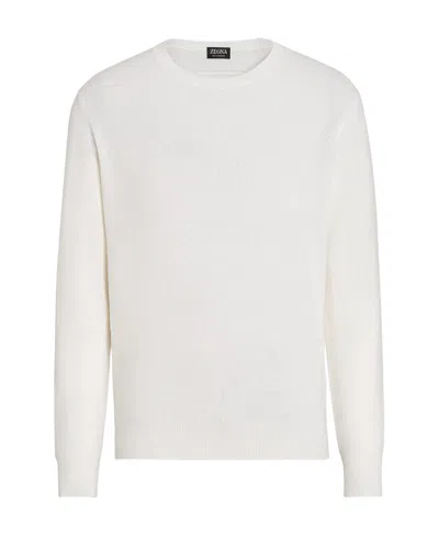 Zegna Crew Neck Cashmere Sweater In White