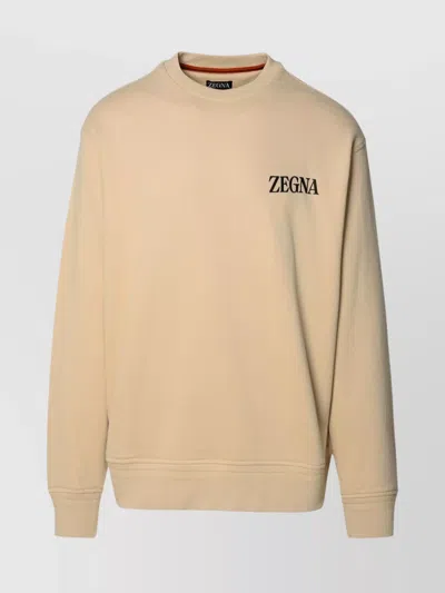 Zegna Crew Neck Cotton Sweatshirt In Brown