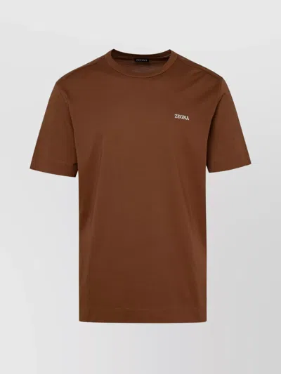 Zegna Crew Neck Cotton T-shirt In Brown
