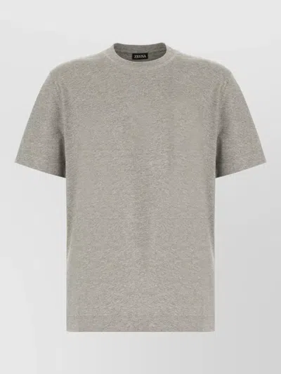 Zegna Crew Neck Plain Regular Fit Short Sleeves In Gray