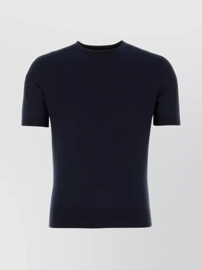 Zegna Crew Neck Ribbed Hem Short Sleeves Sweater In Black