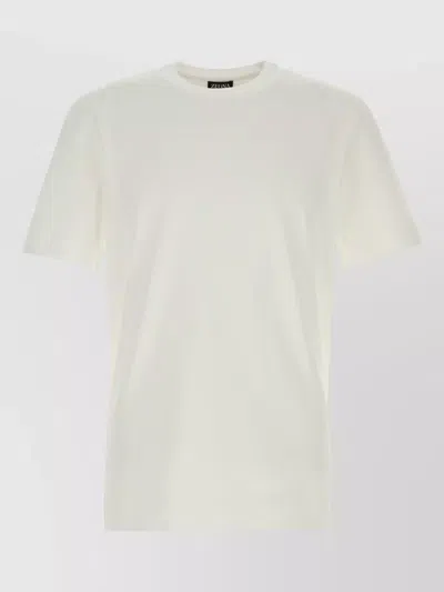 Zegna Crew Neck Short Sleeve Cotton Jersey T-shirt In Neutral