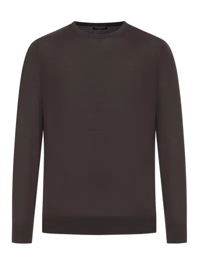 Zegna Crew Neck Sweater In Cashseta Mélange In Brown