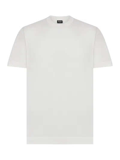 Zegna Crew Neck T-shirt In Silk Blend In White