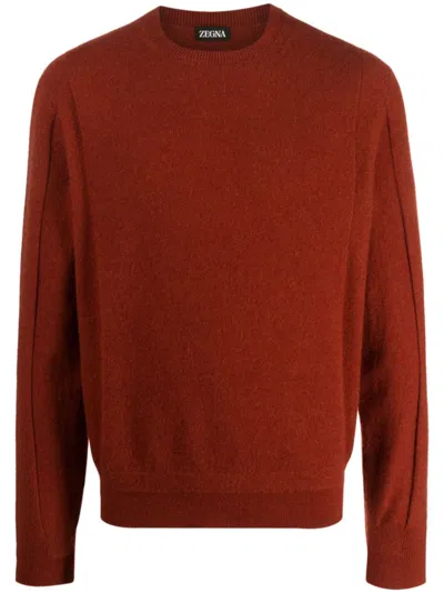 Zegna Crew-neck Wool-blend Jumper In Braun