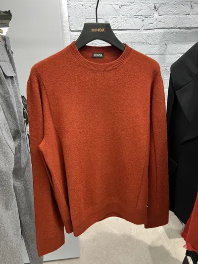 Zegna Crew-neck Wool-blend Jumper In Brown