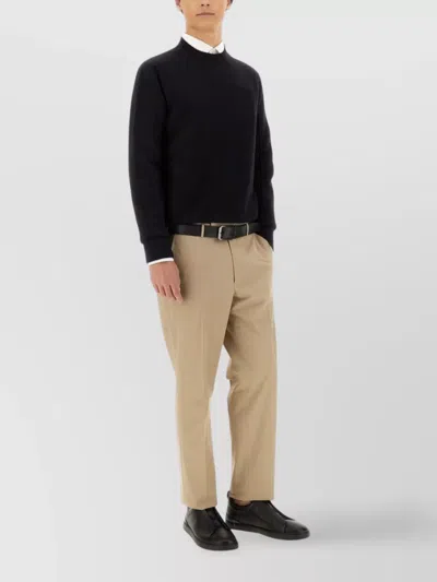 Zegna Crew Neck Wool Jersey Sweater In Black
