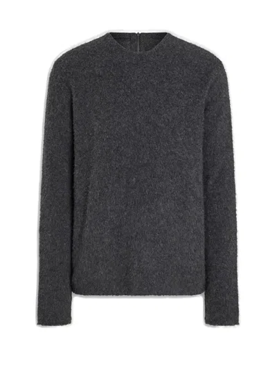 Zegna Dark Grey Mélange Oasi Cashmere Crewneck In Gris Foncé Chiné