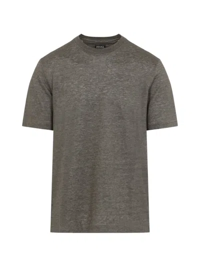 Zegna Oasi Linen Crew Neck Short Sleeve T-shirt In Gray