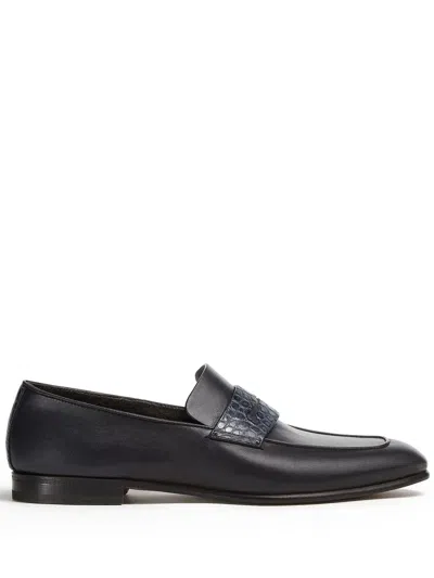 Zegna Crocodile-embossed Detail Loafers In Blue