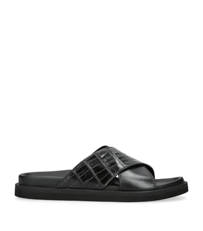 Zegna Crocodile Leather Panarea Slides In Black