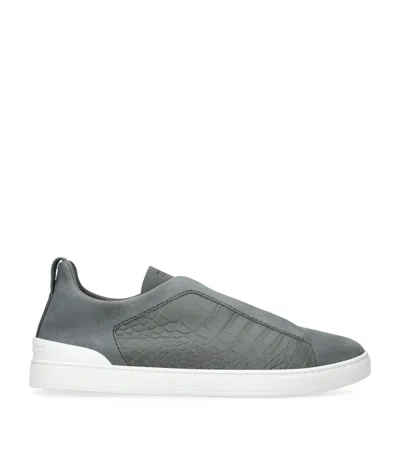 Zegna Crocodile Leather Triple Stitch Secondskin Sneakers In Grey