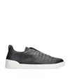 Zegna Crocodile Leather Triple Stitch Sneakers In Navy