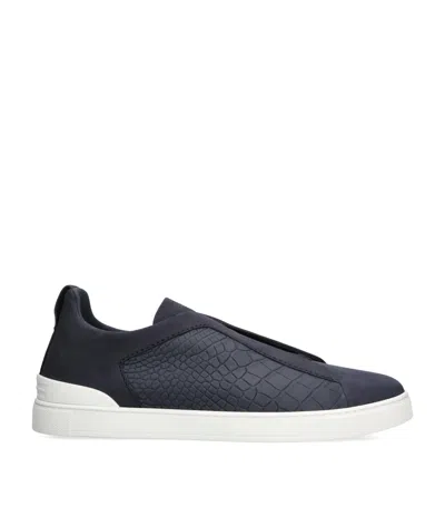 Zegna Crocodile-panel Triple Stitch Sneakers In Blue