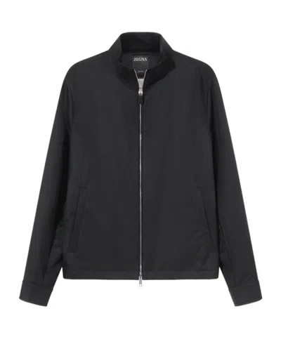 Zegna Cropped Stand Collar Jacket In Black