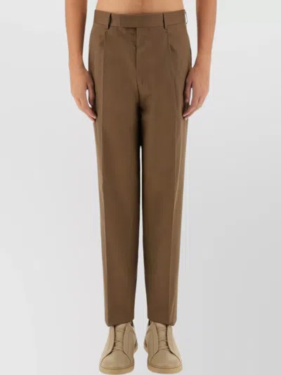 Zegna Cropped Straight Leg Pants With Front Pleats In Black