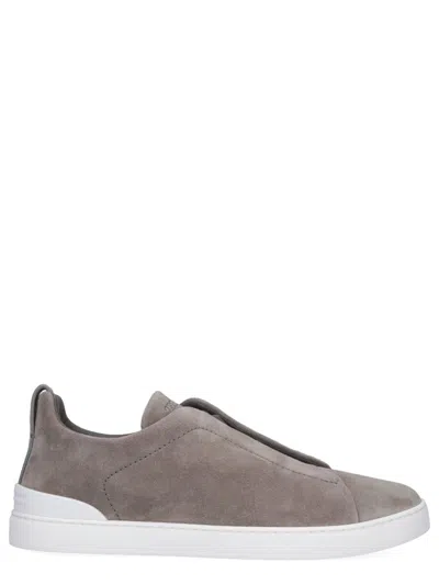 Zegna Crossed Elastics Suede Sneakers For Men In Gray