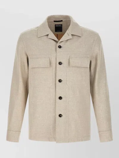 Zegna Crossover Overshirt Jacket Chest Pockets In Neutral