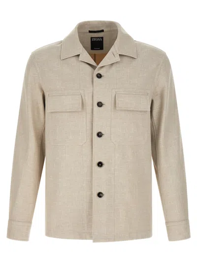 Zegna Long-sleeved Casual Jacket In Brown