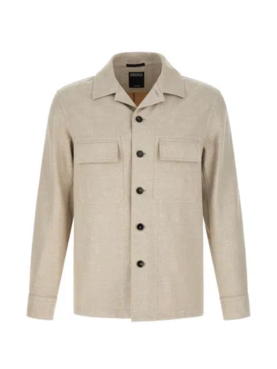 Zegna Crossover Overshirt Jacket Chest Pockets In Neutral