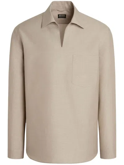 Zegna Crossover Polo Shirt In Light Taupe