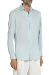 Zegna Silk & Linen Blend Long Sleeve Shirt In Bright Blue Solid