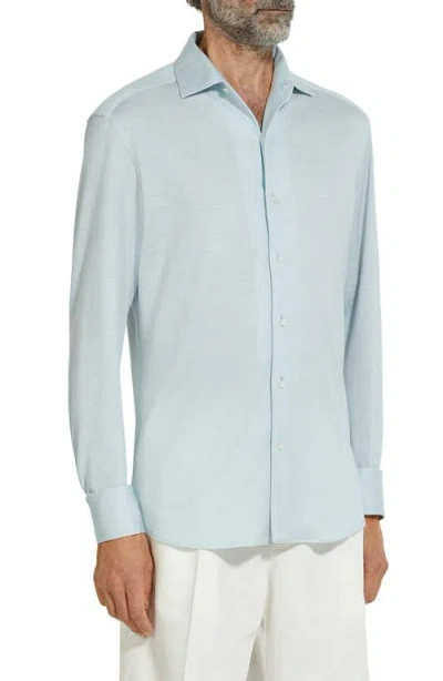 Zegna Silk & Linen Blend Long Sleeve Shirt In Bright Blue Solid