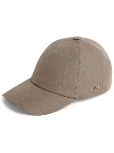 Zegna Oasi Linen Baseball Cap In Light Brown