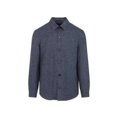 Zegna Dark Blue Cashmere Shirt In Gray