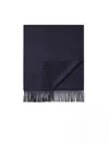 Zegna Midnight Blue Cashmere Scarf With Fringed Edge In Black