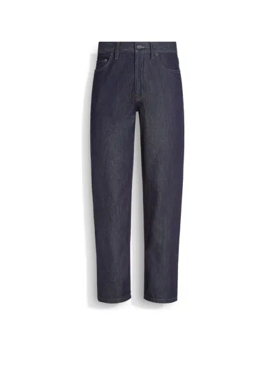 Zegna Dark Blue Rinse-washed Cotton And Silk Roccia Jeans