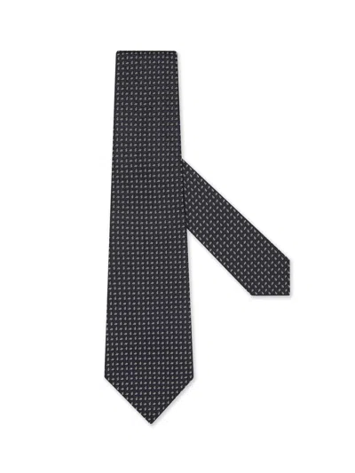Zegna Dark Blue Silk Tie In Gray