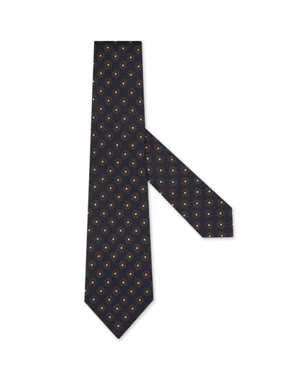 Zegna Dark Blue Silk Tie In Black