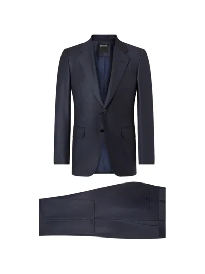 Zegna Dark Blue Trofeo Selection Wool Suit In Multi
