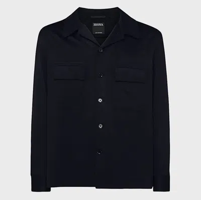 ZEGNA DARK BLUE WOOL CASUAL JACKET