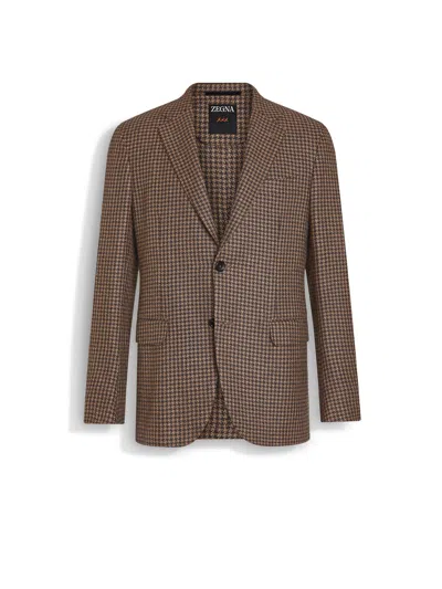Zegna Dark Brown And Light Brown Cashmere And Silk Jacket In Dark Brown/light Brown