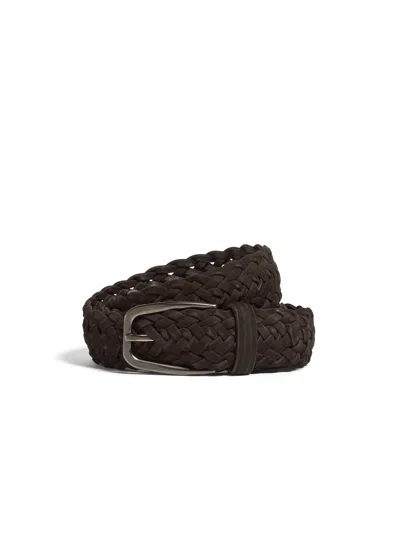 Zegna Dark Brown Leather Belt In Marron Foncé