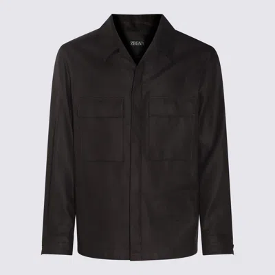 Zegna Surchemise En Oasi Lino In Dark Brown