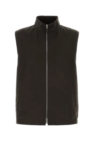 Zegna Dark Brown Linen Vest In Green