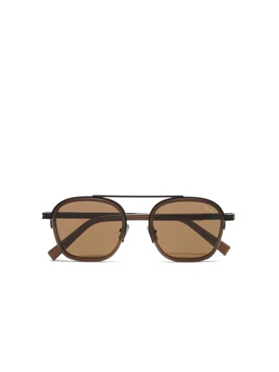 Zegna Dark Brown Orizzonte I Acetate And Metal Sunglasses