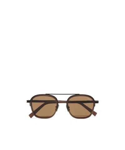 Zegna Dark Brown Orizzonte I Acetate And Metal Sunglasses