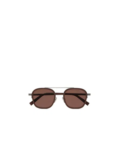 Zegna Dark Brown Orizzonte I Metal Acetate And Leather Sunglasses