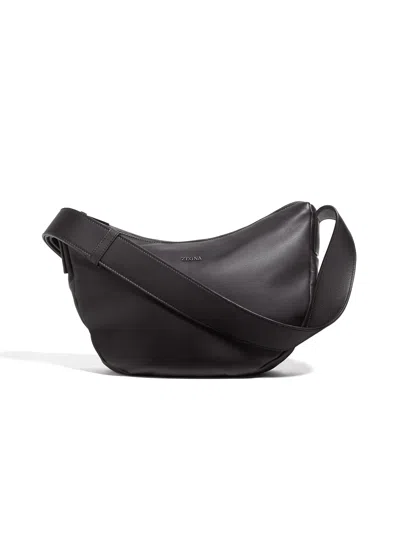 Zegna Dark Brown Secondskin Hobo Panorama Micro Bag In Black